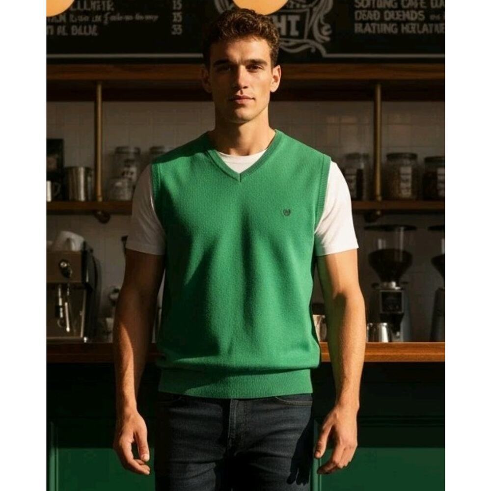 Chaps Green Sweater Vest Mens XL Pullover V Neck Sleeveless Cotton Preppy Class